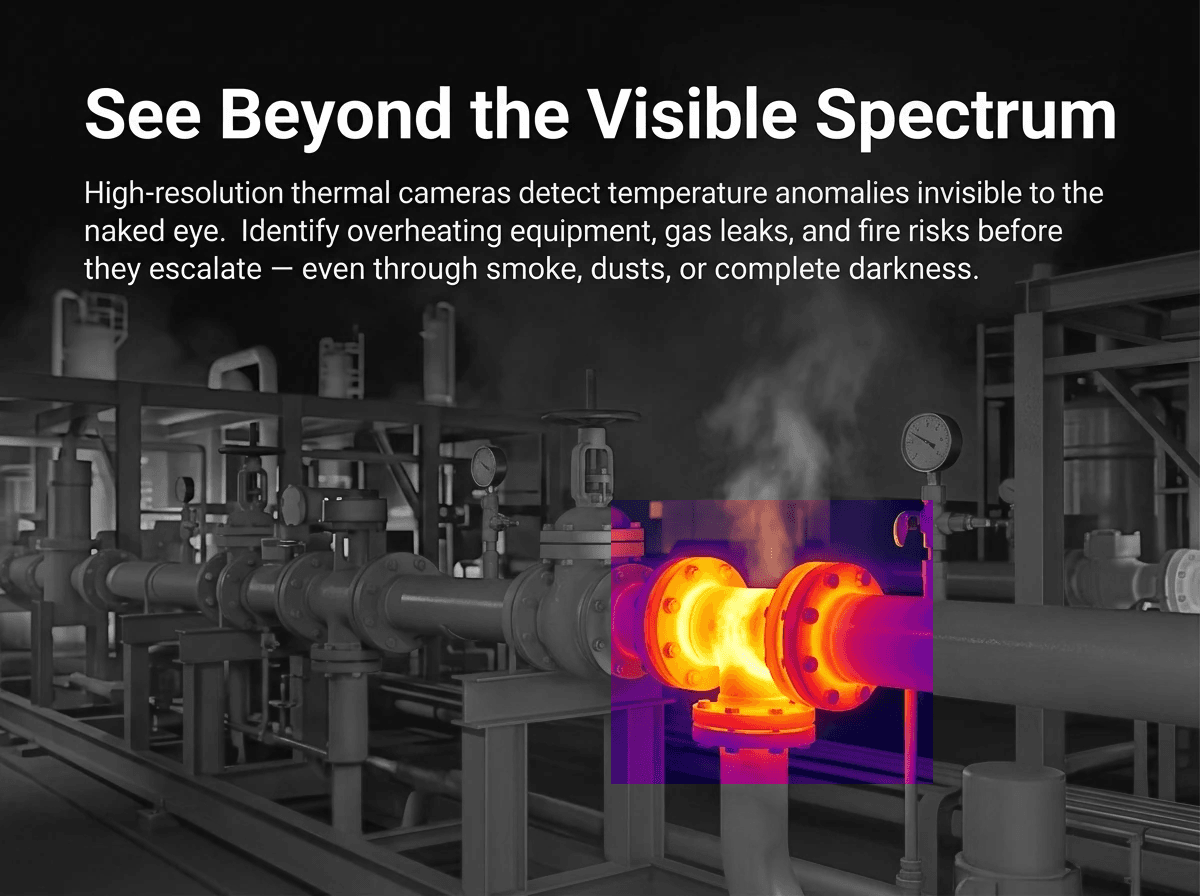 Thermal camera view revealing temperature anomalies beyond the visible spectrum